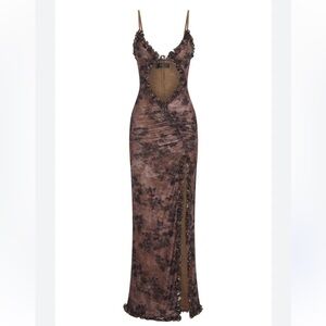 White Fox boutique Elegant Brown Lace Trim dress